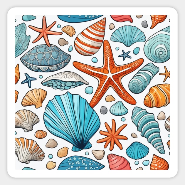 Beachside Bliss: Seashells and Starfish Sticker by Thompson Prints